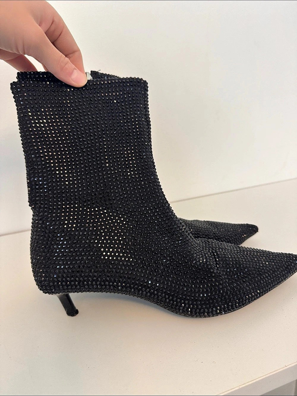Black Pointed-Toe Heeled Boots